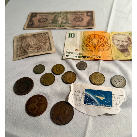 Other - Vintage International Currency Lot Israel Banknotes 1916 Penny 1962 Stamp
